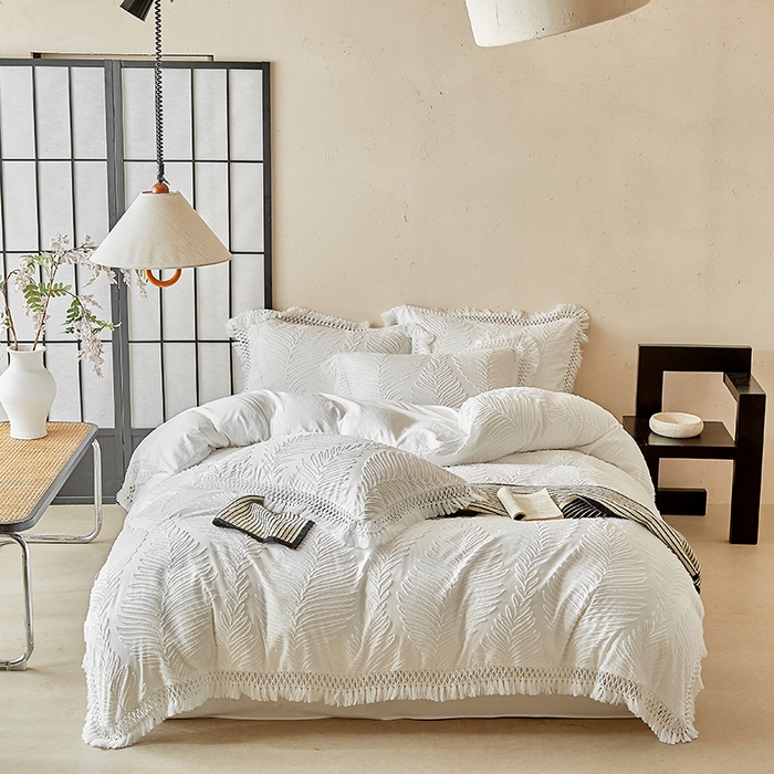 91家纺网 家纺一手货源 找家纺 （总）缘生活 2025新款剪花针叶流苏四件套四季款 民宿首选