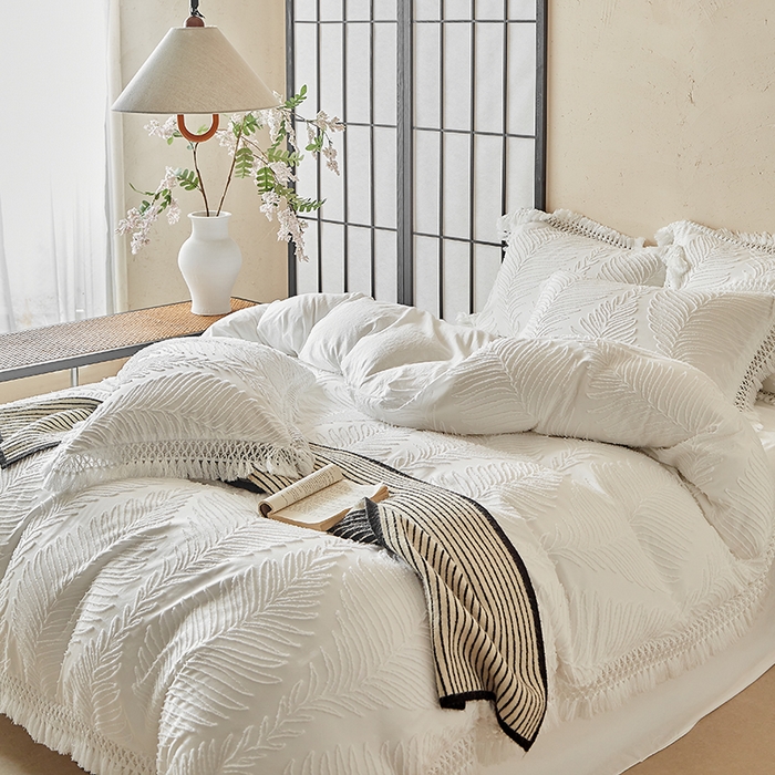 缘生活 2025新款剪花针叶流苏四件套四季款 民宿首选 剪花针叶白色+流苏