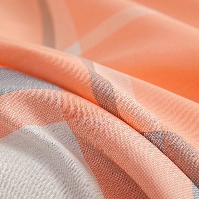 91家纺网 家纺一手货源 找家纺 青泽家纺 2025年新款老粗布床单原棉三枚缎卡老粗布凉席三件套亚麻棉麻床单枕套 橙粉大格