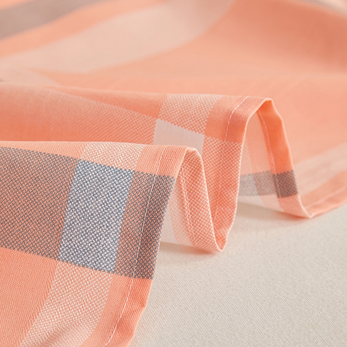 91家纺网 家纺一手货源 找家纺 青泽家纺 2025年新款老粗布床单原棉三枚缎卡老粗布凉席三件套亚麻棉麻床单枕套 橙粉大格