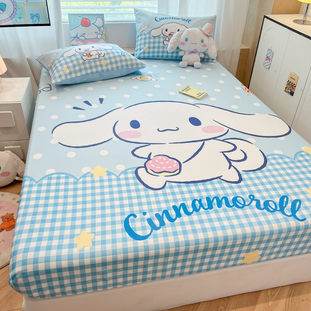 91家纺网 家纺一手货源 找家纺 暮思家居 2025新款正版授权三丽鸥大阪全棉数码印花纯棉单品床笠床笠单件单床笠（专版花型） 棉A版-快乐玉桂狗