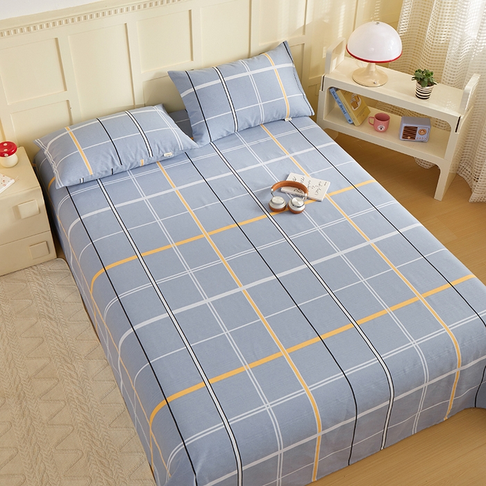 91家纺网 家纺一手货源 找家纺 青泽家纺 2025年新款老粗布床单原棉三枚缎卡老粗布凉席三件套亚麻棉麻床单枕套 灰大格