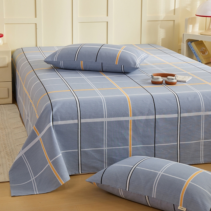 91家纺网 家纺一手货源 找家纺 青泽家纺 2025年新款老粗布床单原棉三枚缎卡老粗布凉席三件套亚麻棉麻床单枕套 灰大格