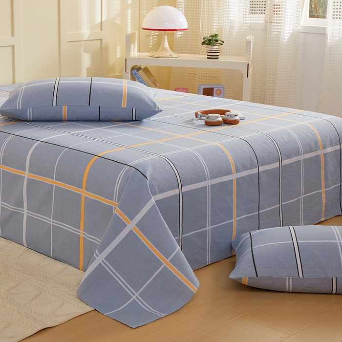 91家纺网 家纺一手货源 找家纺 青泽家纺 2025年新款老粗布床单原棉三枚缎卡老粗布凉席三件套亚麻棉麻床单枕套 灰大格