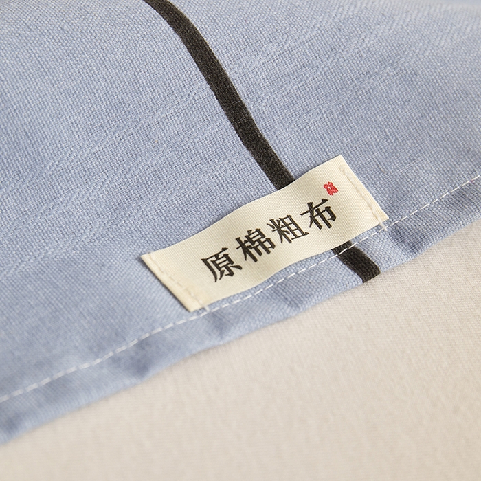 91家纺网 家纺一手货源 找家纺 青泽家纺 2025年新款老粗布床单原棉三枚缎卡老粗布凉席三件套亚麻棉麻床单枕套 灰大格