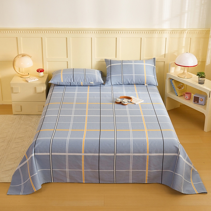 91家纺网 家纺一手货源 找家纺 青泽家纺 2025年新款老粗布床单原棉三枚缎卡老粗布凉席三件套亚麻棉麻床单枕套 灰大格