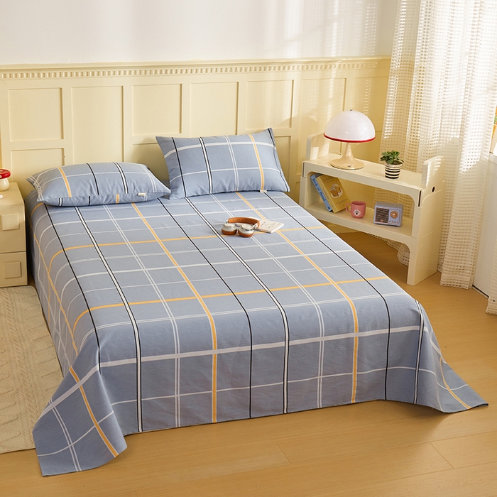 91家纺网 家纺一手货源 找家纺 青泽家纺 2025年新款老粗布床单原棉三枚缎卡老粗布凉席三件套亚麻棉麻床单枕套 灰大格