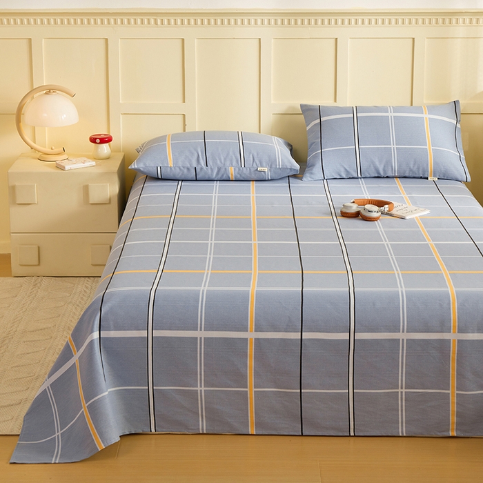 91家纺网 家纺一手货源 找家纺 青泽家纺 2025年新款老粗布床单原棉三枚缎卡老粗布凉席三件套亚麻棉麻床单枕套 灰大格