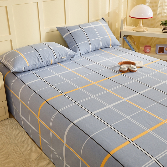 91家纺网 家纺一手货源 找家纺 青泽家纺 2025年新款老粗布床单原棉三枚缎卡老粗布凉席三件套亚麻棉麻床单枕套 灰大格