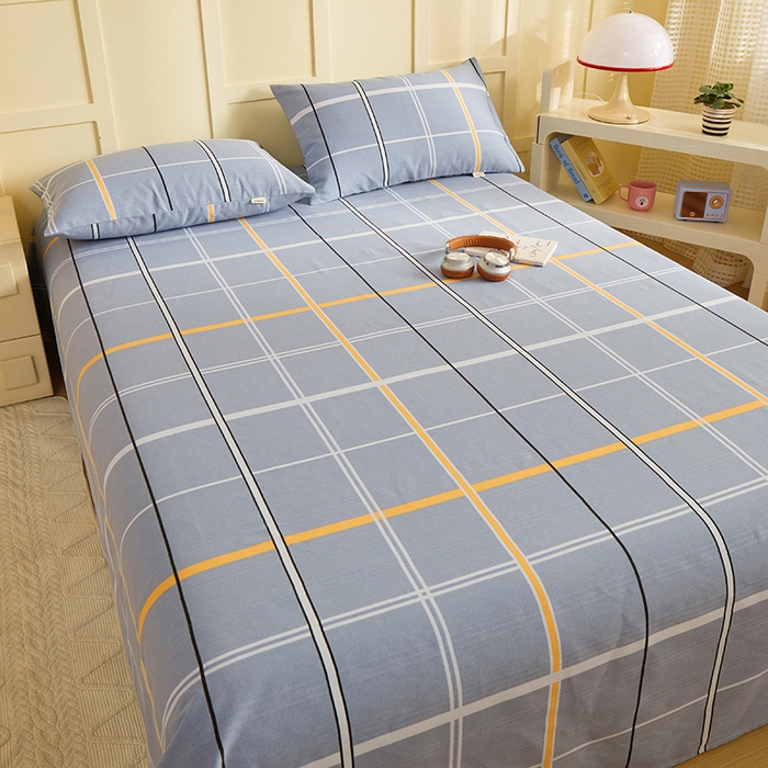 91家纺网 家纺一手货源 找家纺 青泽家纺 2025年新款老粗布床单原棉三枚缎卡老粗布凉席三件套亚麻棉麻床单枕套 灰大格