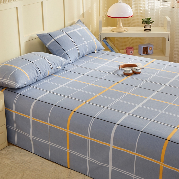 91家纺网 家纺一手货源 找家纺 青泽家纺 2025年新款老粗布床单原棉三枚缎卡老粗布凉席三件套亚麻棉麻床单枕套 灰大格