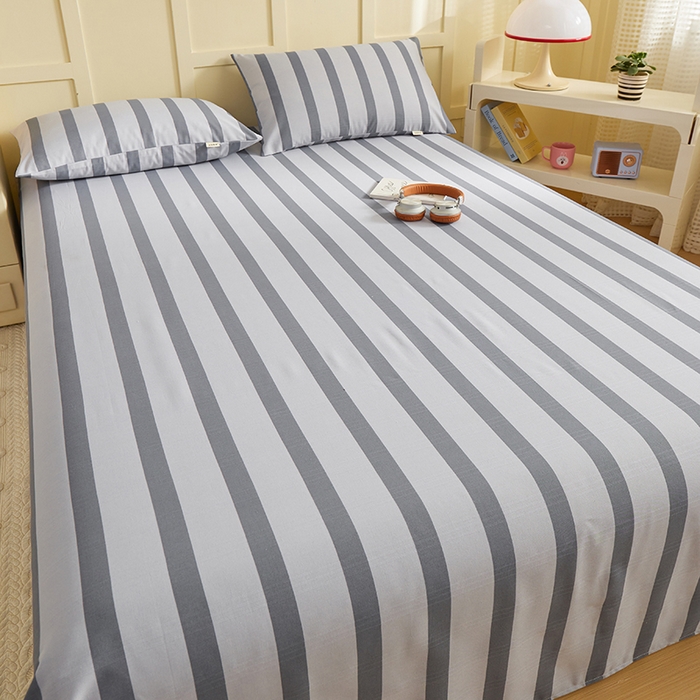 91家纺网 家纺一手货源 找家纺 青泽家纺 2025年新款老粗布床单原棉三枚缎卡老粗布凉席三件套亚麻棉麻床单枕套 灰竖条