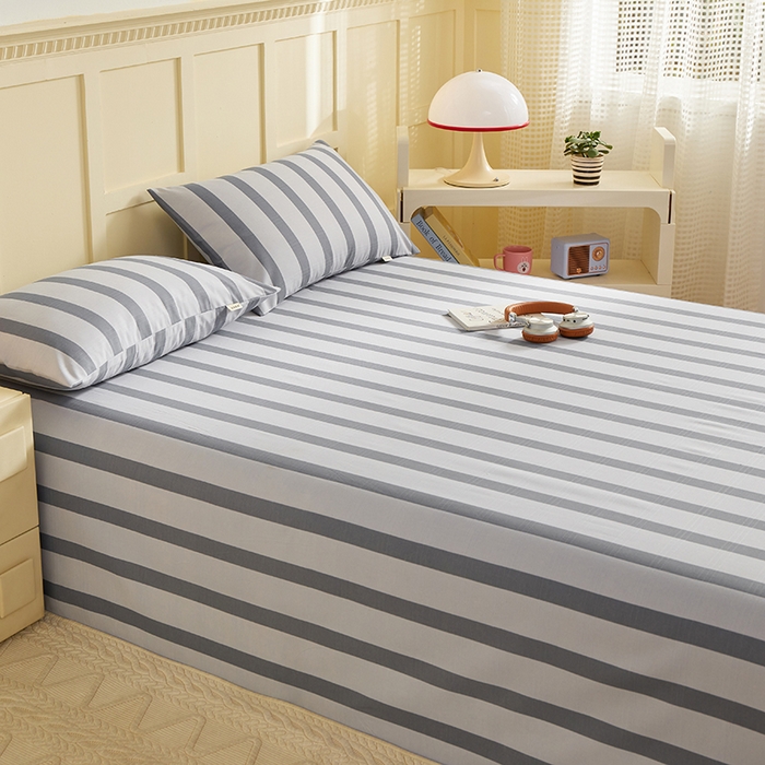 91家纺网 家纺一手货源 找家纺 青泽家纺 2025年新款老粗布床单原棉三枚缎卡老粗布凉席三件套亚麻棉麻床单枕套 灰竖条