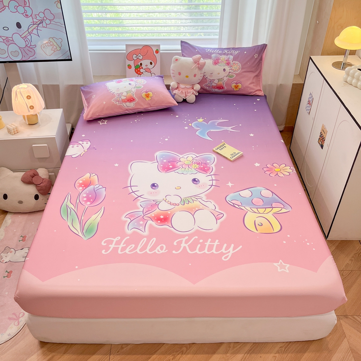 暮思家居 2025新款正版授权三丽鸥大阪全棉数码印花纯棉单品床笠床笠单件单床笠（专版花型） 棉A版-梦幻KT