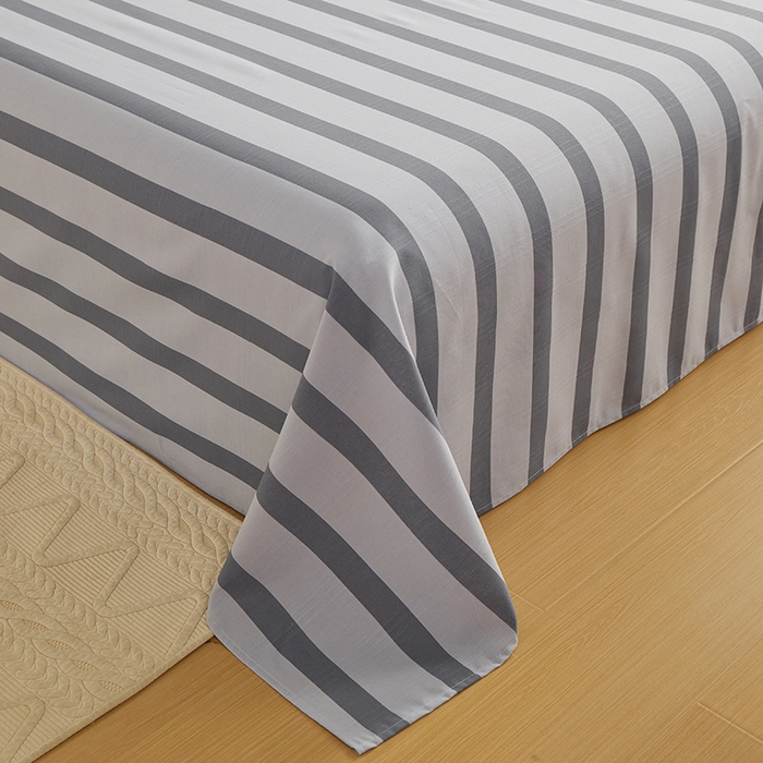 91家纺网 家纺一手货源 找家纺 青泽家纺 2025年新款老粗布床单原棉三枚缎卡老粗布凉席三件套亚麻棉麻床单枕套 灰竖条