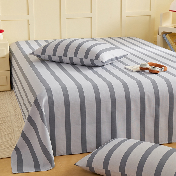 91家纺网 家纺一手货源 找家纺 青泽家纺 2025年新款老粗布床单原棉三枚缎卡老粗布凉席三件套亚麻棉麻床单枕套 灰竖条