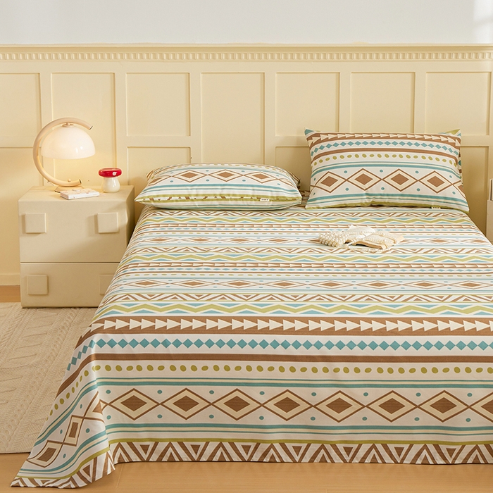 91家纺网 家纺一手货源 找家纺 青泽家纺 2025年新款老粗布床单原棉三枚缎卡老粗布凉席三件套亚麻棉麻床单枕套 几何