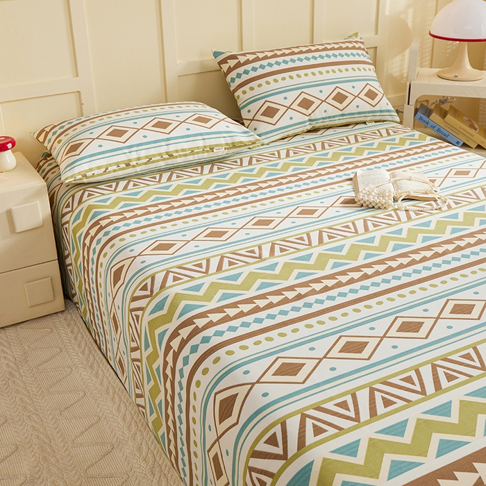 91家纺网 家纺一手货源 找家纺 青泽家纺 2025年新款老粗布床单原棉三枚缎卡老粗布凉席三件套亚麻棉麻床单枕套 几何