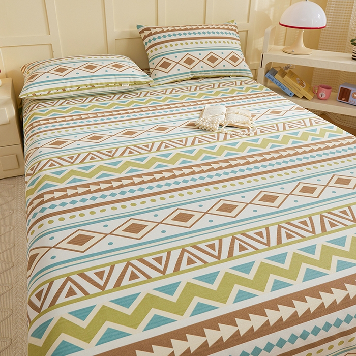 91家纺网 家纺一手货源 找家纺 青泽家纺 2025年新款老粗布床单原棉三枚缎卡老粗布凉席三件套亚麻棉麻床单枕套 几何