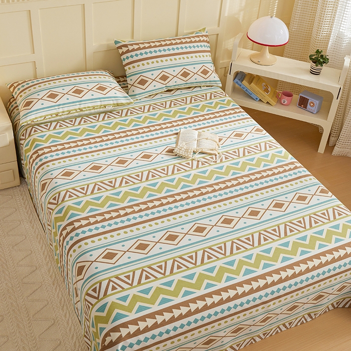 91家纺网 家纺一手货源 找家纺 青泽家纺 2025年新款老粗布床单原棉三枚缎卡老粗布凉席三件套亚麻棉麻床单枕套 几何