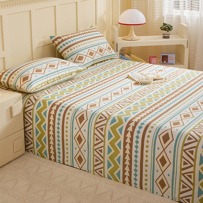 91家纺网 家纺一手货源 找家纺 青泽家纺 2025年新款老粗布床单原棉三枚缎卡老粗布凉席三件套亚麻棉麻床单枕套 几何