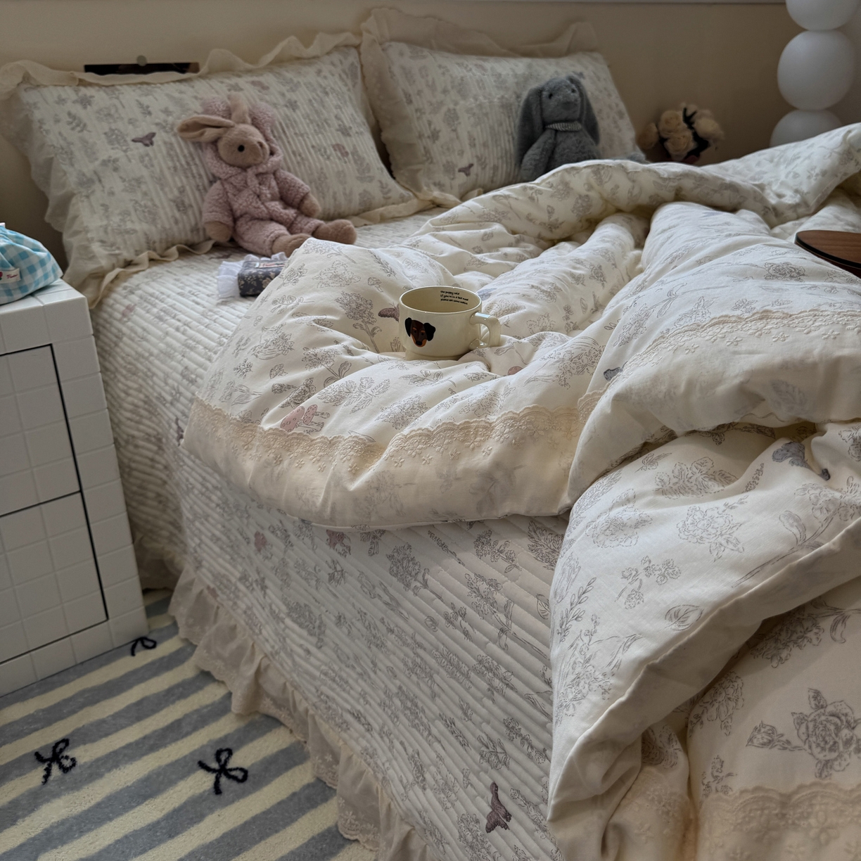 91家纺网 家纺一手货源 找家纺 一加一 2025新款田园风全棉纯棉双层纱床盖冬被被子被芯四件套 画棠春