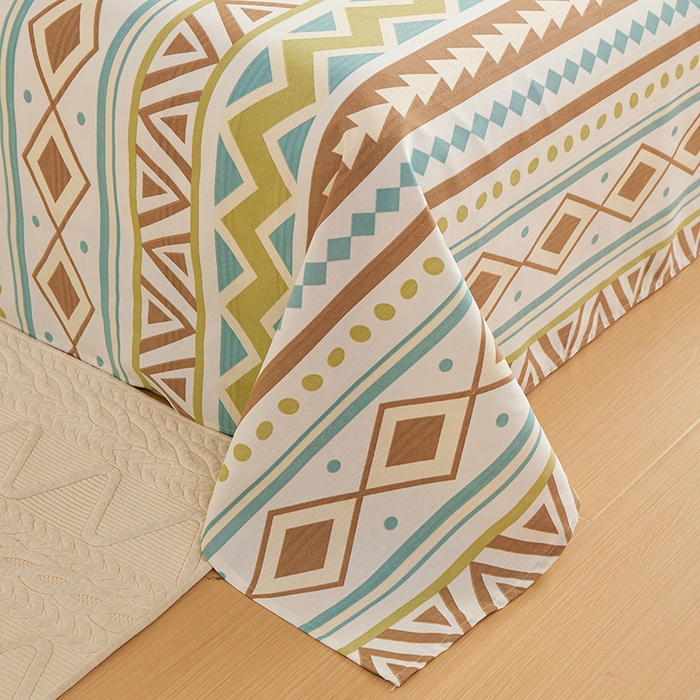 91家纺网 家纺一手货源 找家纺 青泽家纺 2025年新款老粗布床单原棉三枚缎卡老粗布凉席三件套亚麻棉麻床单枕套 几何