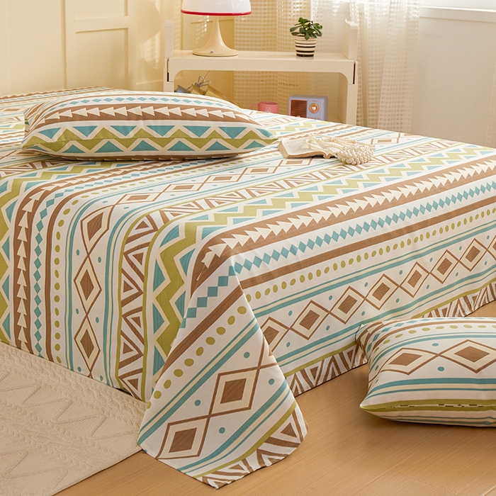 91家纺网 家纺一手货源 找家纺 青泽家纺 2025年新款老粗布床单原棉三枚缎卡老粗布凉席三件套亚麻棉麻床单枕套 几何