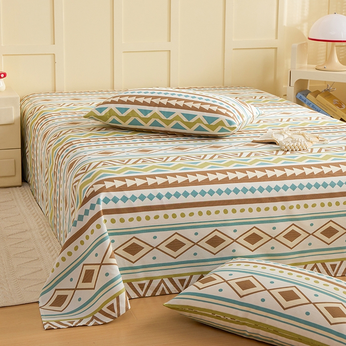 91家纺网 家纺一手货源 找家纺 青泽家纺 2025年新款老粗布床单原棉三枚缎卡老粗布凉席三件套亚麻棉麻床单枕套 几何