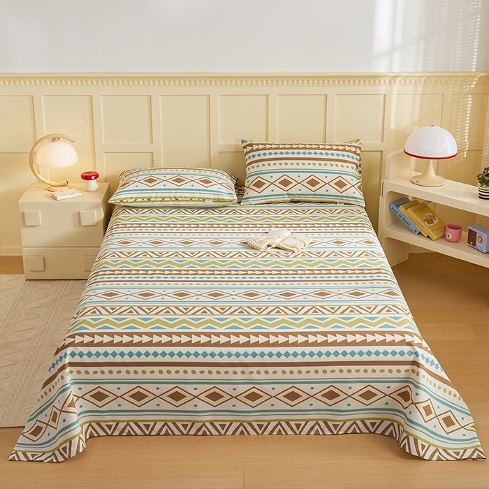 91家纺网 家纺一手货源 找家纺 青泽家纺 2025年新款老粗布床单原棉三枚缎卡老粗布凉席三件套亚麻棉麻床单枕套 几何