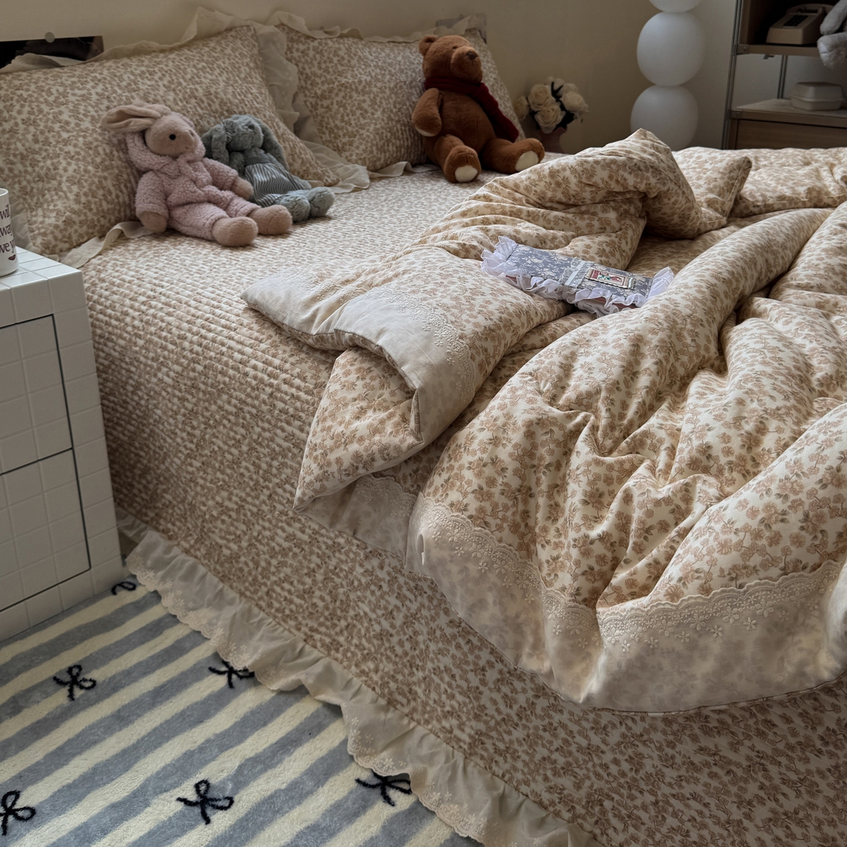 91家纺网 家纺一手货源 找家纺 一加一 2025新款田园风全棉纯棉双层纱床盖冬被被子被芯四件套 秋之寄语