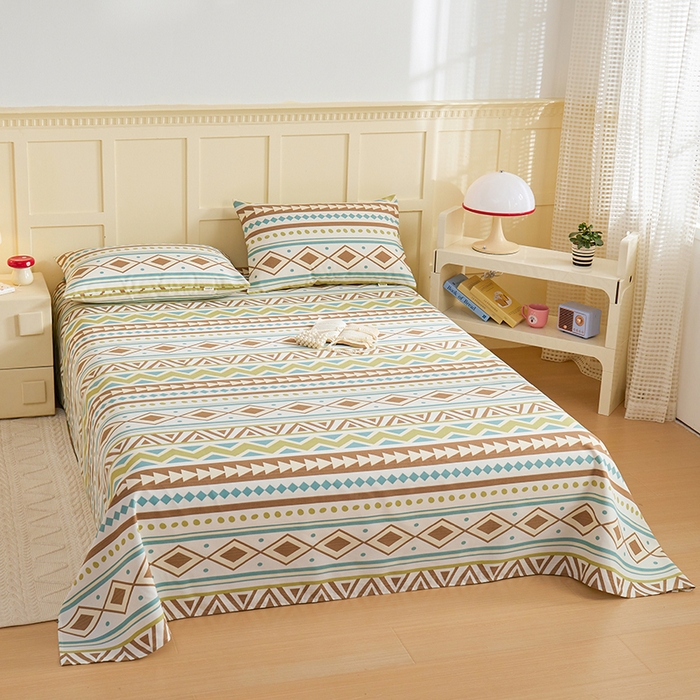 91家纺网 家纺一手货源 找家纺 青泽家纺 2025年新款老粗布床单原棉三枚缎卡老粗布凉席三件套亚麻棉麻床单枕套 几何