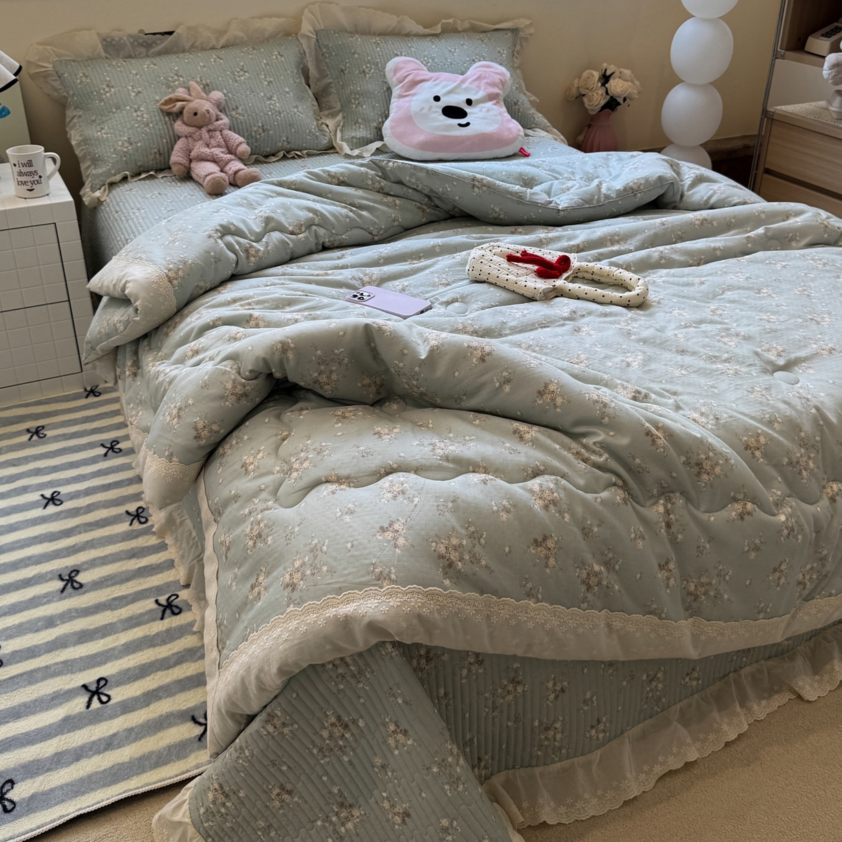 91家纺网 家纺一手货源 找家纺 （总）一加一 2025新款田园风全棉纯棉双层纱床盖冬被被子被芯四件套