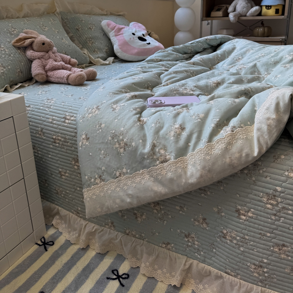 91家纺网 家纺一手货源 找家纺 （总）一加一 2025新款田园风全棉纯棉双层纱床盖冬被被子被芯四件套