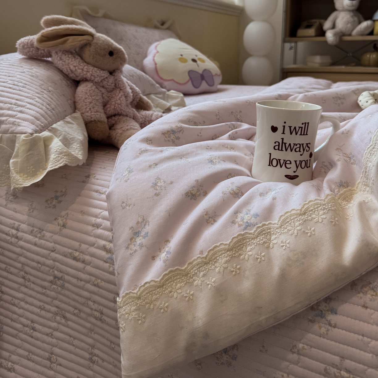 91家纺网 家纺一手货源 找家纺 一加一 2025新款田园风全棉纯棉双层纱床盖冬被被子被芯四件套 玲兰铛-粉