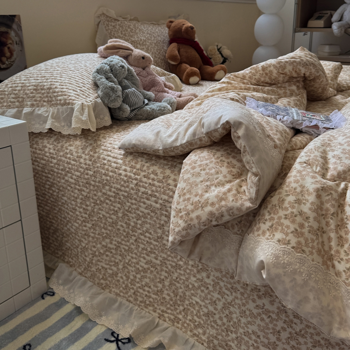 91家纺网 家纺一手货源 找家纺 一加一 2025新款田园风全棉纯棉双层纱床盖冬被被子被芯四件套 秋之寄语