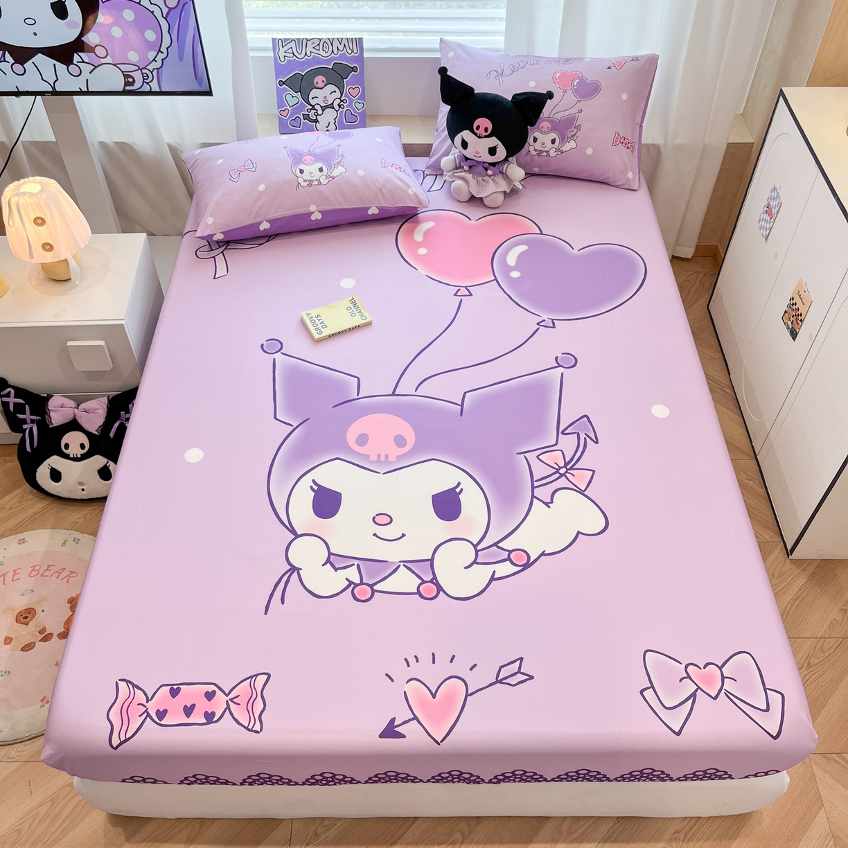 91家纺网 家纺一手货源 找家纺 暮思家居 2025新款正版授权三丽鸥大阪全棉数码印花纯棉单品床笠床笠单件单床笠（专版花型） 棉A版-梦想库洛米