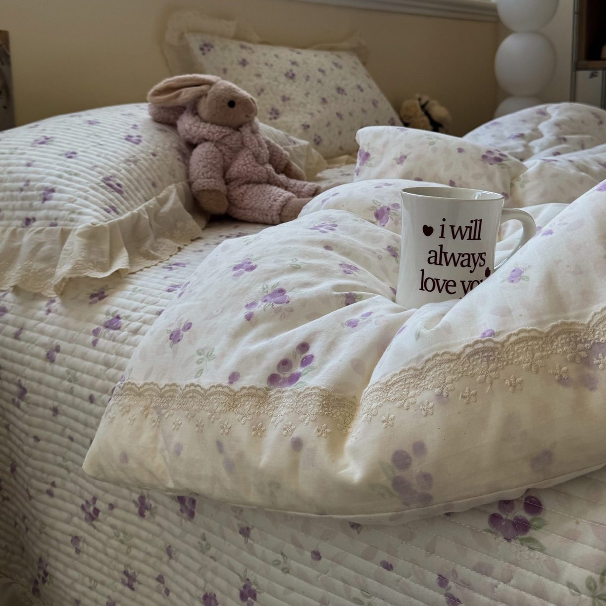 91家纺网 家纺一手货源 找家纺 一加一 2025新款田园风全棉纯棉双层纱床盖冬被被子被芯四件套 莓果雨