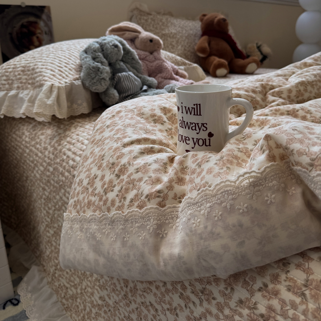 91家纺网 家纺一手货源 找家纺 一加一 2025新款田园风全棉纯棉双层纱床盖冬被被子被芯四件套 秋之寄语