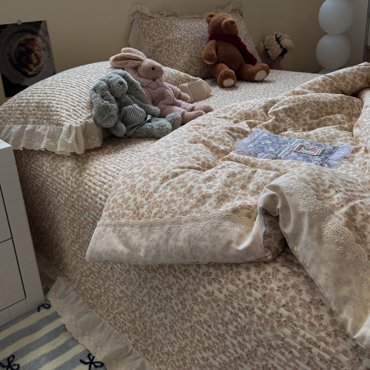 91家纺网 家纺一手货源 找家纺 一加一 2025新款田园风全棉纯棉双层纱床盖冬被被子被芯四件套 秋之寄语