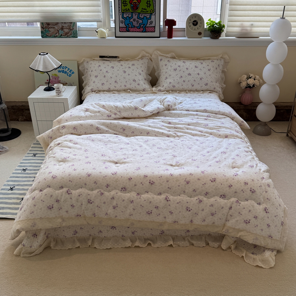 91家纺网 家纺一手货源 找家纺 一加一 2025新款田园风全棉纯棉双层纱床盖冬被被子被芯四件套 莓果雨