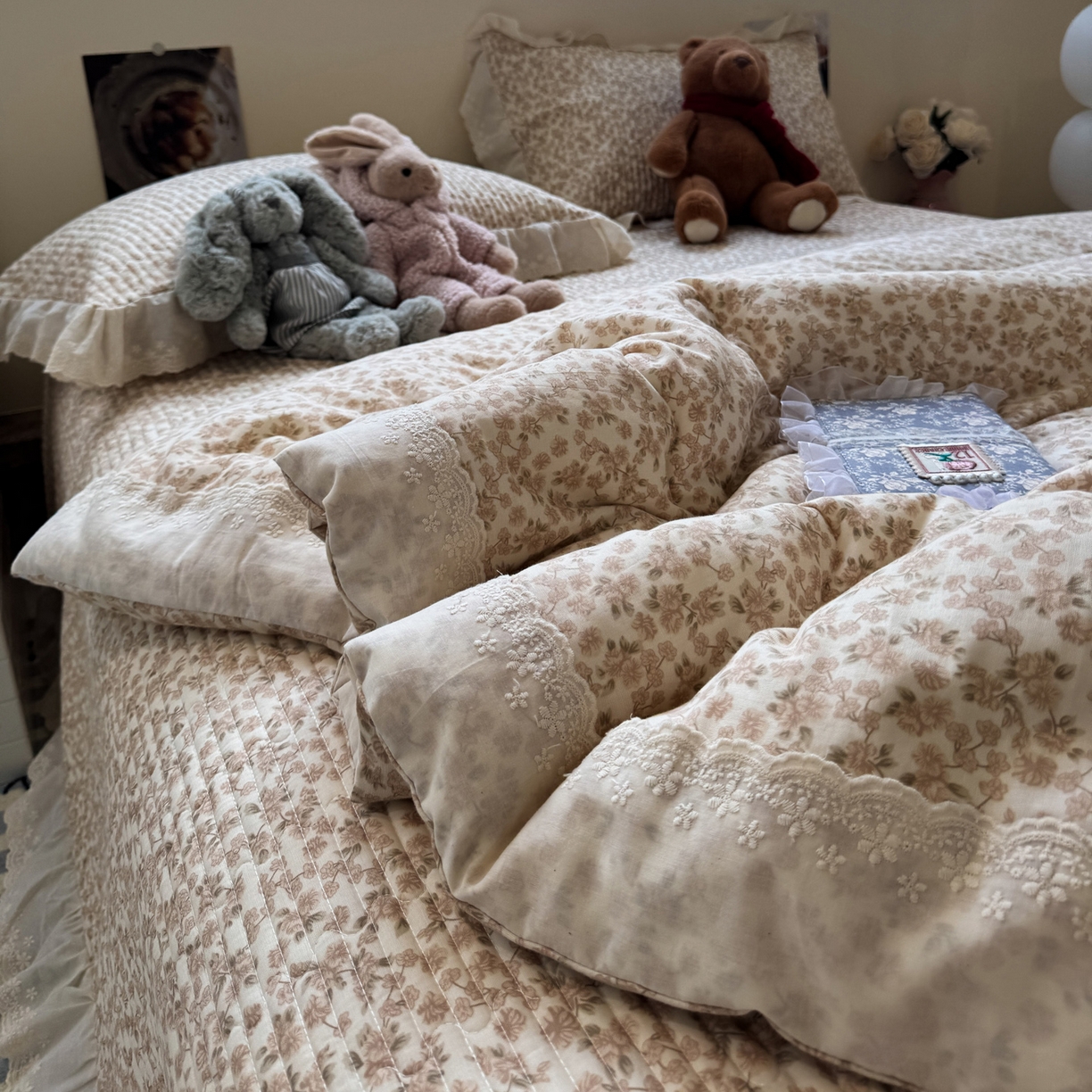 91家纺网 家纺一手货源 找家纺 一加一 2025新款田园风全棉纯棉双层纱床盖冬被被子被芯四件套 秋之寄语