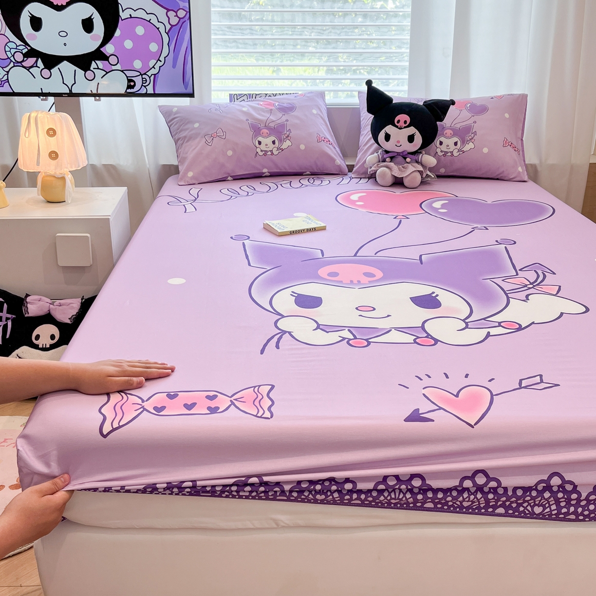 91家纺网 家纺一手货源 找家纺 暮思家居 2025新款正版授权三丽鸥大阪全棉数码印花纯棉单品床笠床笠单件单床笠（专版花型） 棉A版-梦想库洛米