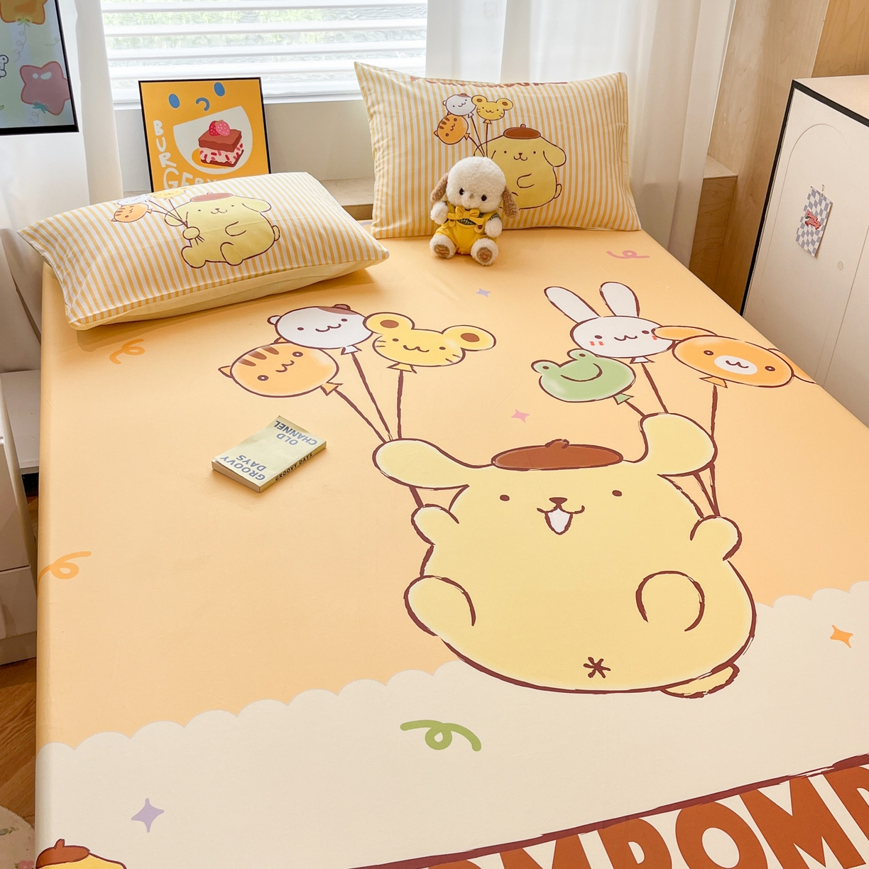 91家纺网 家纺一手货源 找家纺 暮思家居 2025新款正版授权三丽鸥大阪全棉数码印花纯棉单品床笠床笠单件单床笠（专版花型） 棉A版-奶黄包布丁狗