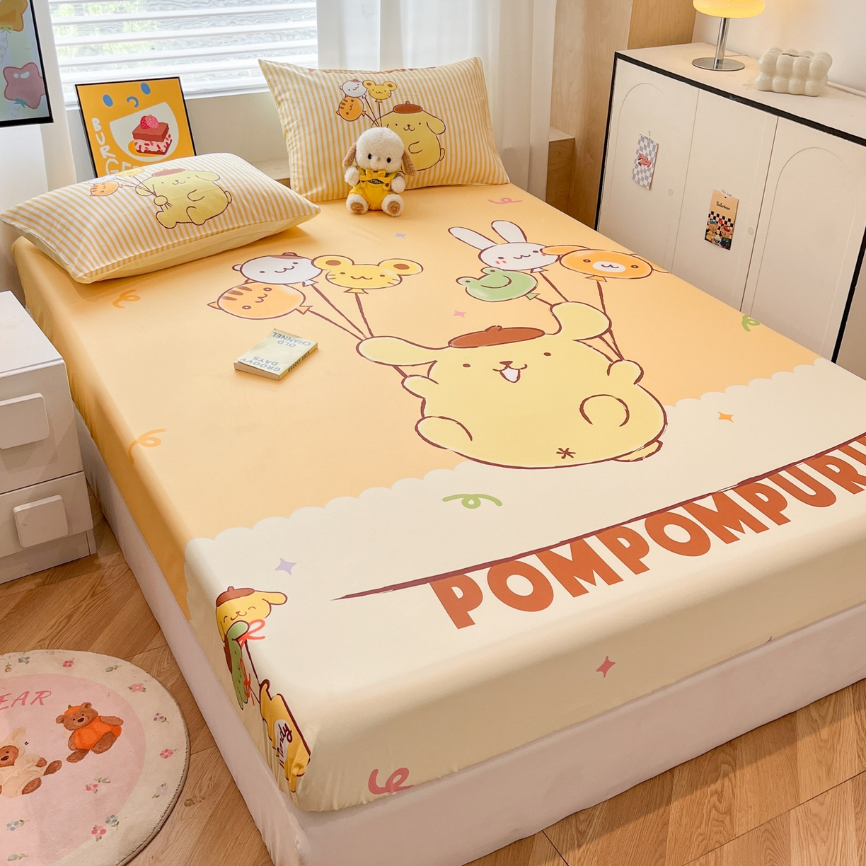 91家纺网 家纺一手货源 找家纺 暮思家居 2025新款正版授权三丽鸥大阪全棉数码印花纯棉单品床笠床笠单件单床笠（专版花型） 棉A版-奶黄包布丁狗