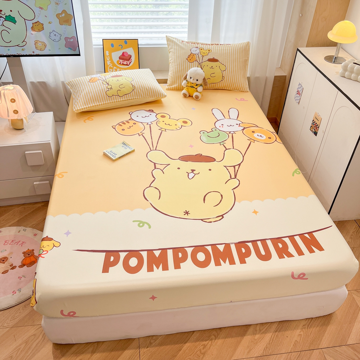 91家纺网 家纺一手货源 找家纺 暮思家居 2025新款正版授权三丽鸥大阪全棉数码印花纯棉单品床笠床笠单件单床笠（专版花型） 棉A版-奶黄包布丁狗