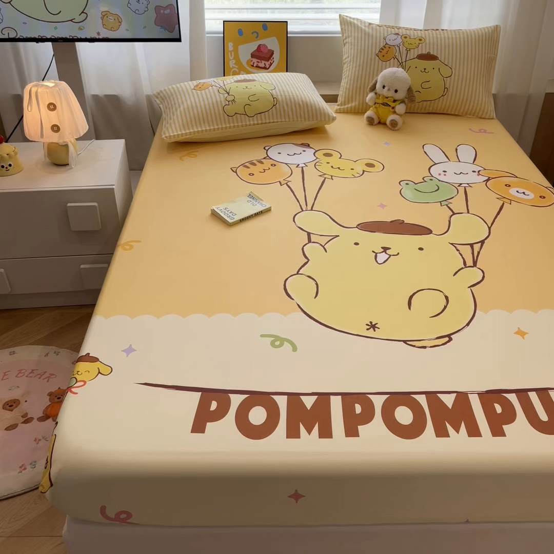 91家纺网 家纺一手货源 找家纺 暮思家居 2025新款正版授权三丽鸥大阪全棉数码印花纯棉单品床笠床笠单件单床笠（专版花型） 棉A版-奶黄包布丁狗