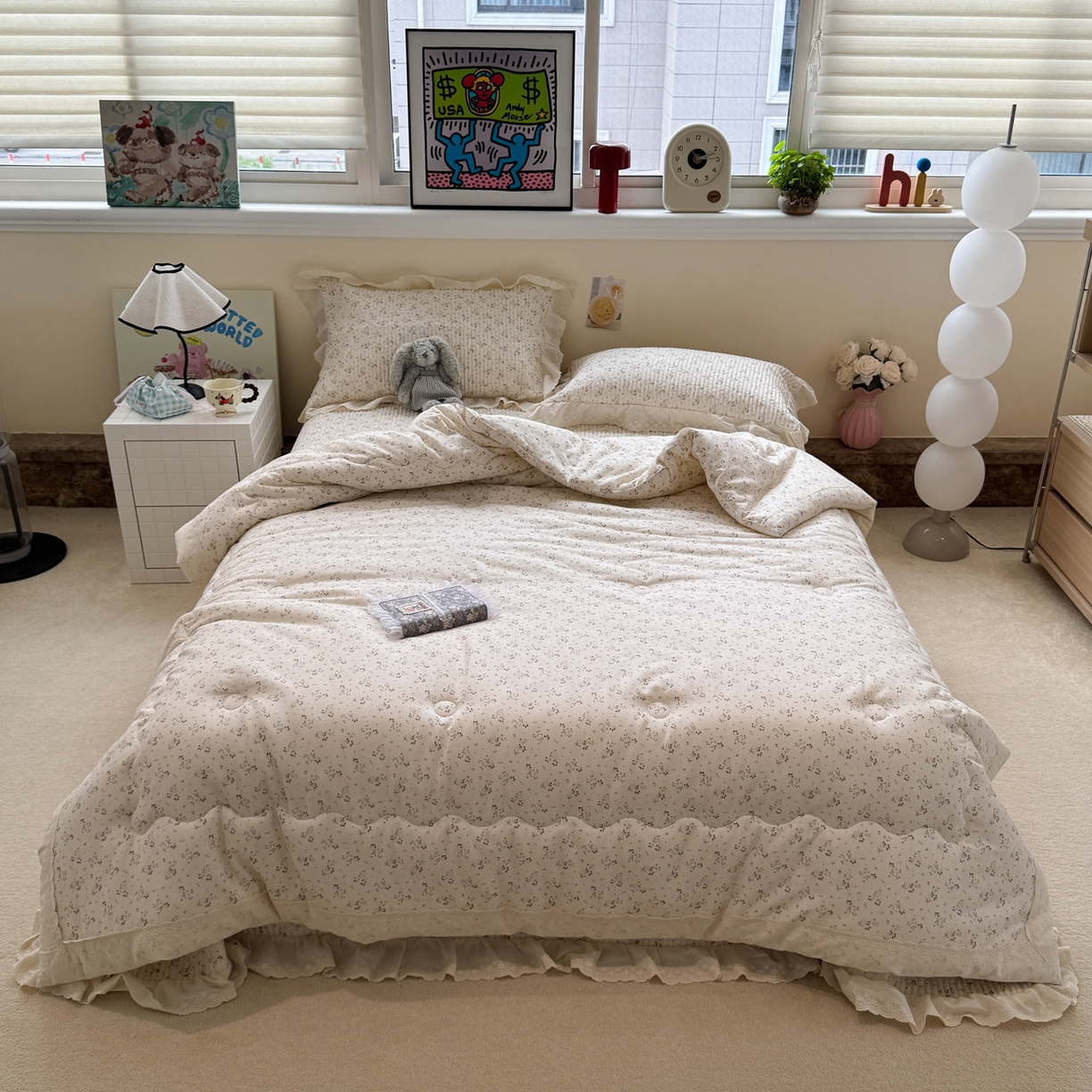 91家纺网 家纺一手货源 找家纺 一加一 2025新款田园风全棉纯棉双层纱床盖冬被被子被芯四件套 果然花香