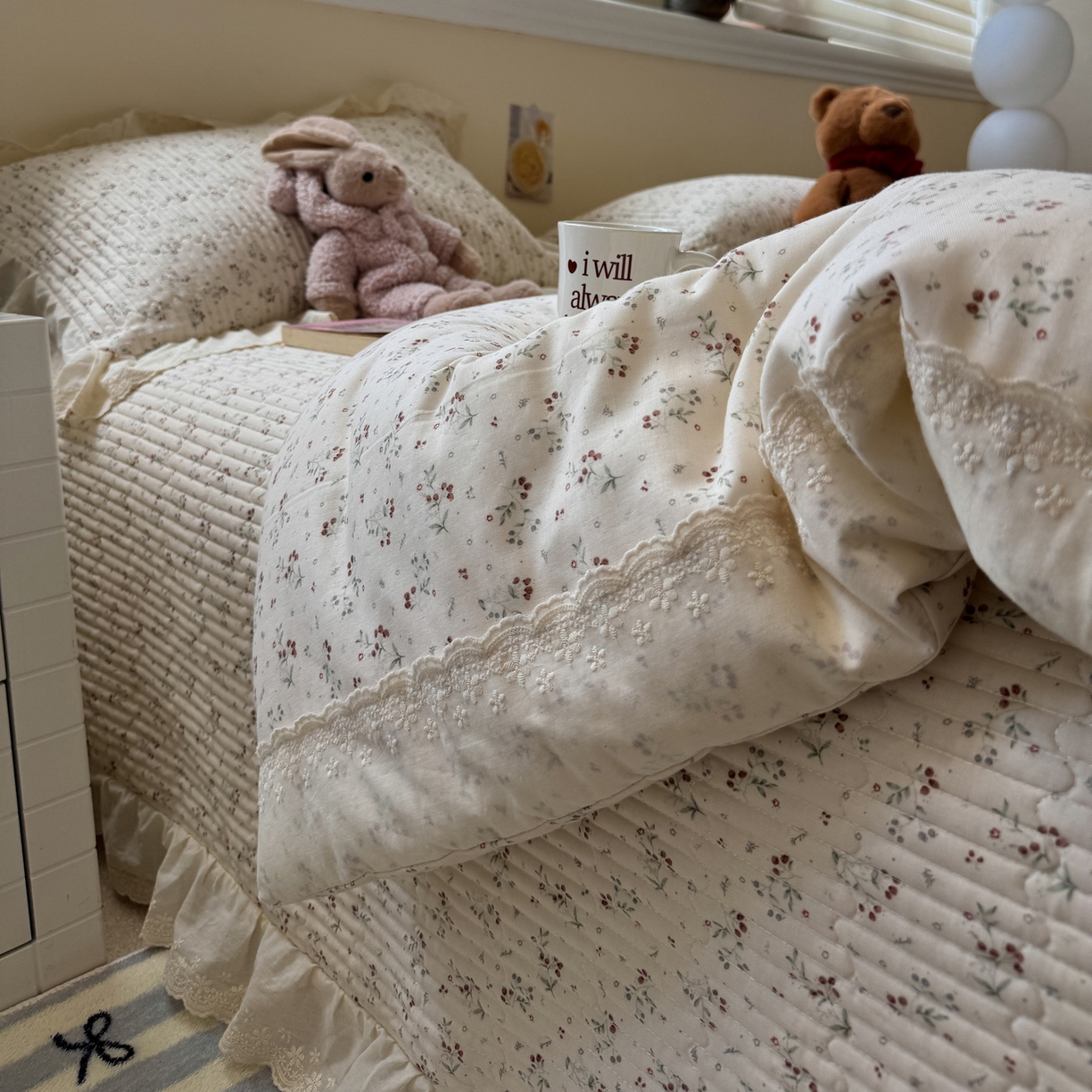 91家纺网 家纺一手货源 找家纺 一加一 2025新款田园风全棉纯棉双层纱床盖冬被被子被芯四件套 果然花香