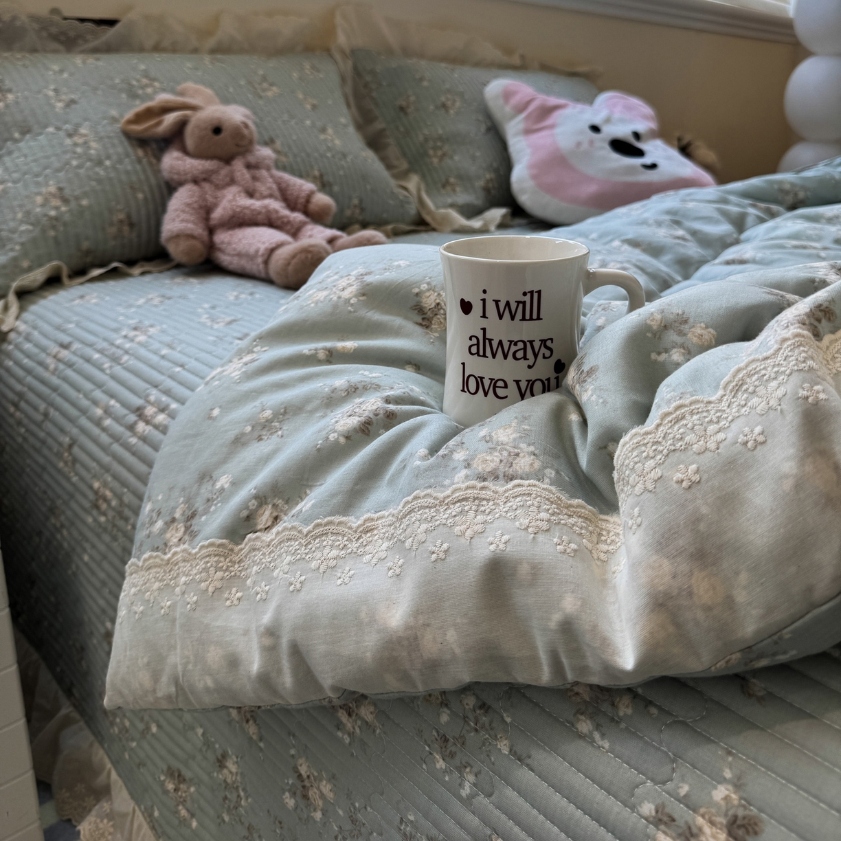 91家纺网 家纺一手货源 找家纺 一加一 2025新款田园风全棉纯棉双层纱床盖冬被被子被芯四件套 浮沉未央-绿